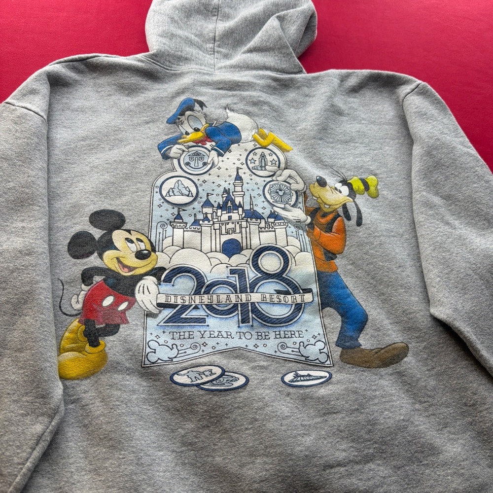 Disneyland Resort 2018 Mickey Donald‎ Goofy Gray Full Zip Hoodie Mens L